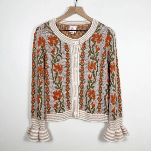 So Me Floral Intarsia Button-Up Sweater Cardigan Size S - Picture 5 of 11